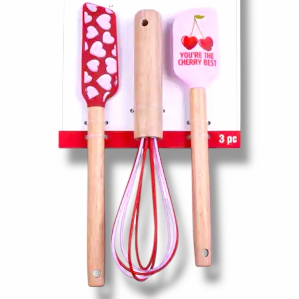 Hearts & Cherry Spatulas NWT Silicone Kitchen Utensils 3-Piece